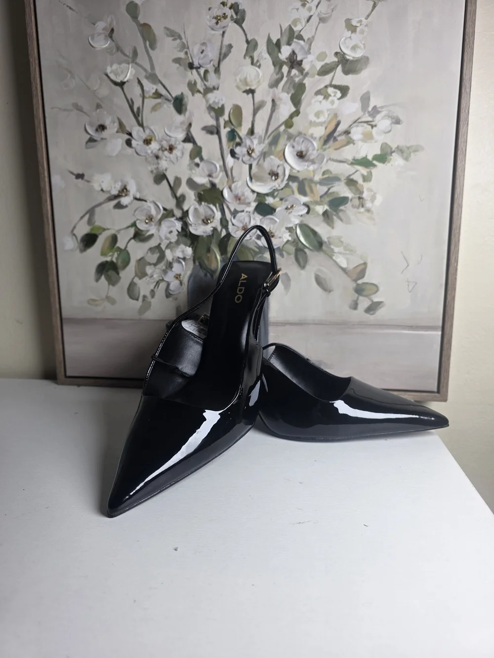 ALDO Black Patent Pointed-Toe Slingback Pumps